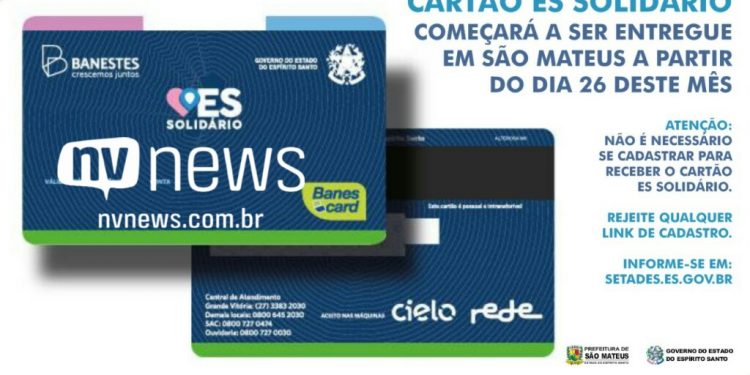 Cartão Solidário começará a ser entregue em São Mateus a partir do próximo dia 26