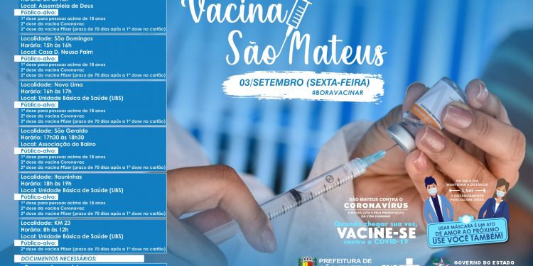 São Mateus contra Covid: Confira o cronograma de vacinação para essa sexta (03)