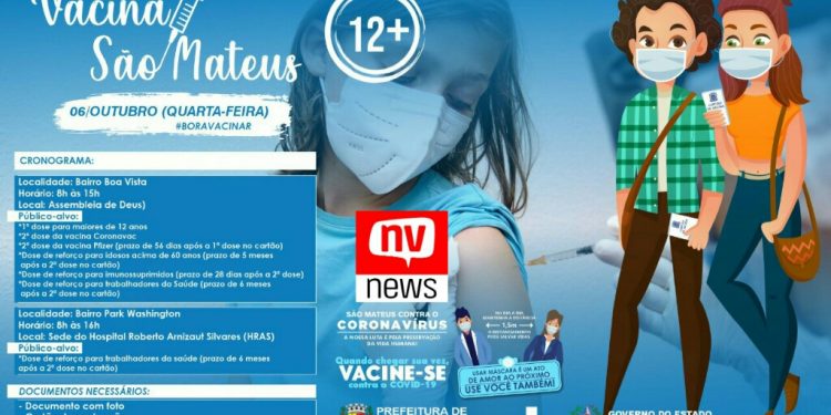 São Mateus: Vacinação contra Covid-19 segue nesta quarta-feira (06), no bairro Boa Vista e no Hospital Roberto Silvares para trabalhadores da saúde