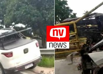 Pick Up Toro fica totalmente destruída após colidir em ponte do bairro Pedra D” Água em São Mateus