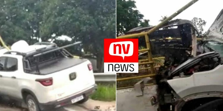 Pick Up Toro fica totalmente destruída após colidir em ponte do bairro Pedra D” Água em São Mateus