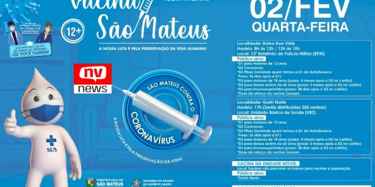 São Mateus segue cronograma de vacinação contra Covid-19 e gripe nesta quarta-feira (02)