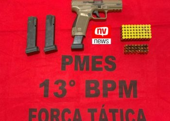 Homem é preso com pistola e munições durante operação da PM no bairro Vitória em São Mateus.