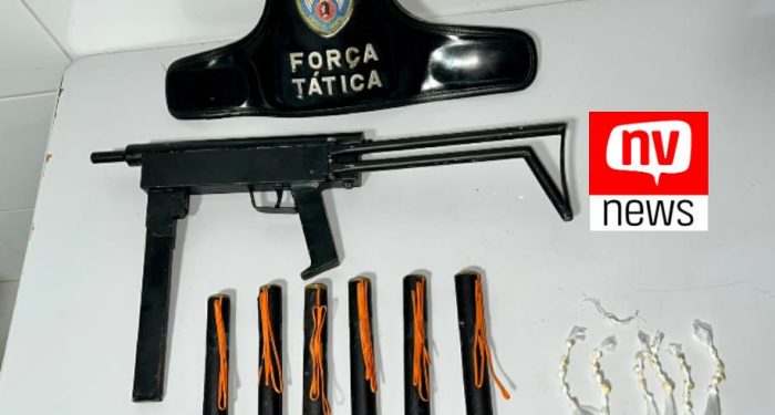 Policiais do 12°BPM apreende Submetralhadora, artefatos explosivos e drogas no Centro de Linhares