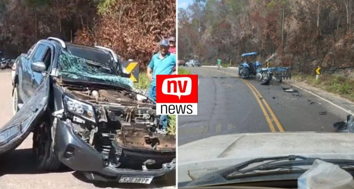 Caminhonete e trator batem em rodovia no interior de Jaguaré