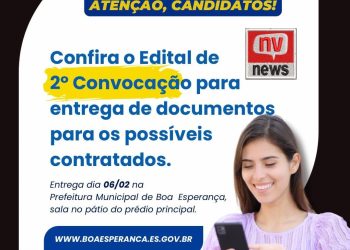 Prefeitura de Boa Esperança Publica 2ª Convocação de Aprovados no Processo Seletivo Simplificado