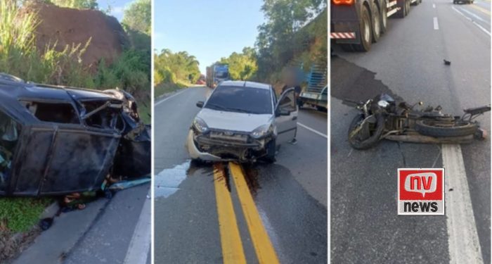 Motociclista morre em grave acidente com três veículos na BR-101 em Conceição da Barra