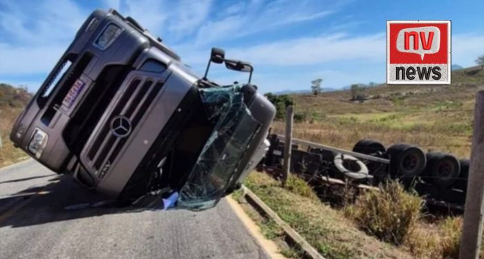 Carreta tomba na ES-446 e deixa motorista ferido em Baixo Guandu
