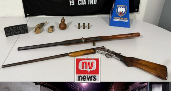 Armas apreendidas em fazenda de Mucurici durante ação integrada da PMES e PMMG