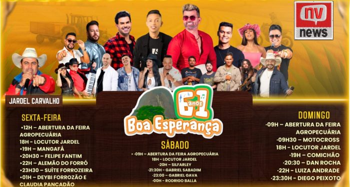 Boa Esperança divulga programação oficial da Festa da Cidade em comemoração aos 61 anos do município