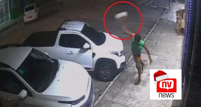 Vandalismo no Centro de Linhares: Homem é flagrado atingindo carro com pedra