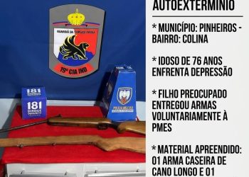 Filho entrega armas do pai após denúncia de risco de autoextermínio em Pinheiros, ES