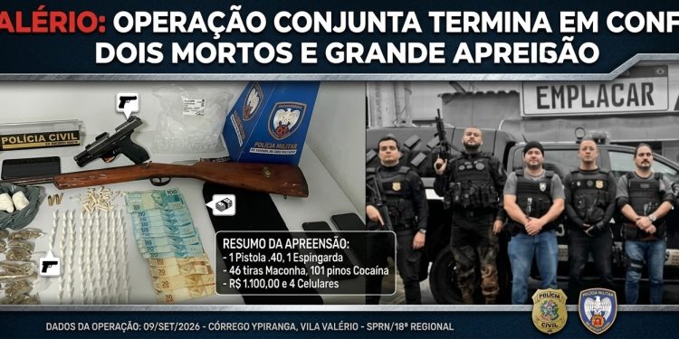 Operação integrada das polícias Civil e Militar termina com dois mortos, armas e drogas apreendidas em Vila Valério
